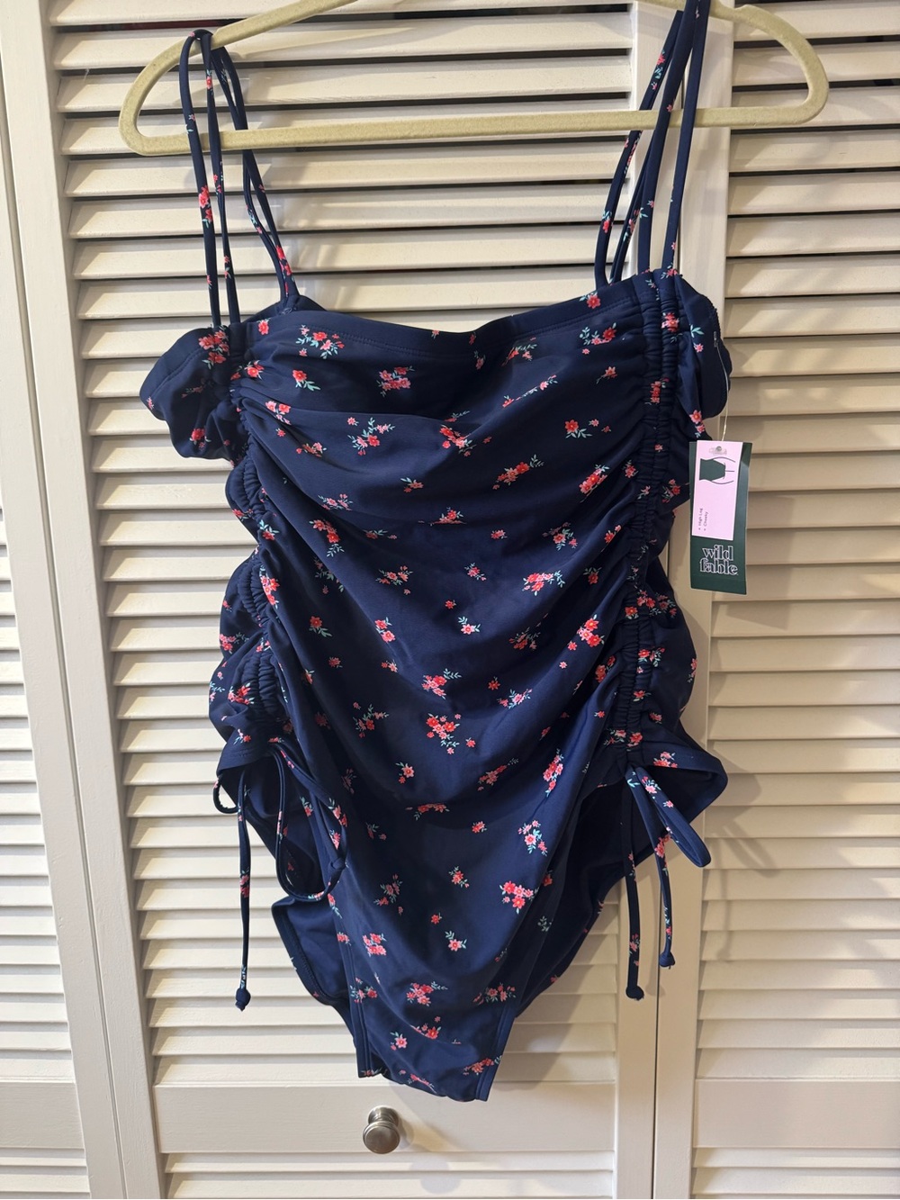 wild fable Navy Floral Ruched One-Piece Swimsuit